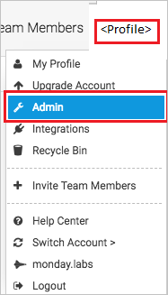 Screenshot shows the Admin profile selected.