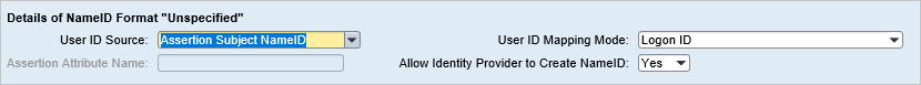 Screenshot that shows the 'Details of NameID Format "Unspecified"' dialog box in S A P.