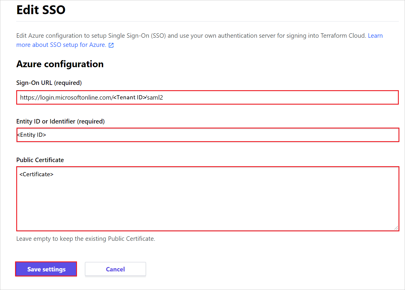 Terraform Cloud edit sso