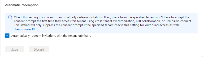 Screenshot that shows the inbound Automatic redemption check box.