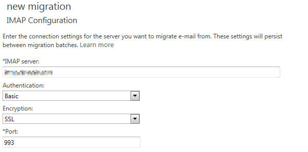 Screenshot of the IMAP Configuration page.