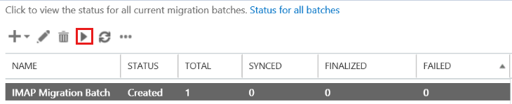 Screenshot of starting an existing batch.