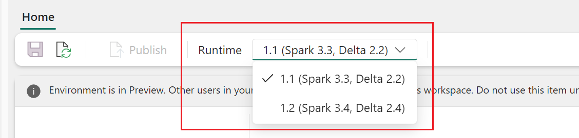 Screenshot of choosing runtime in environment.