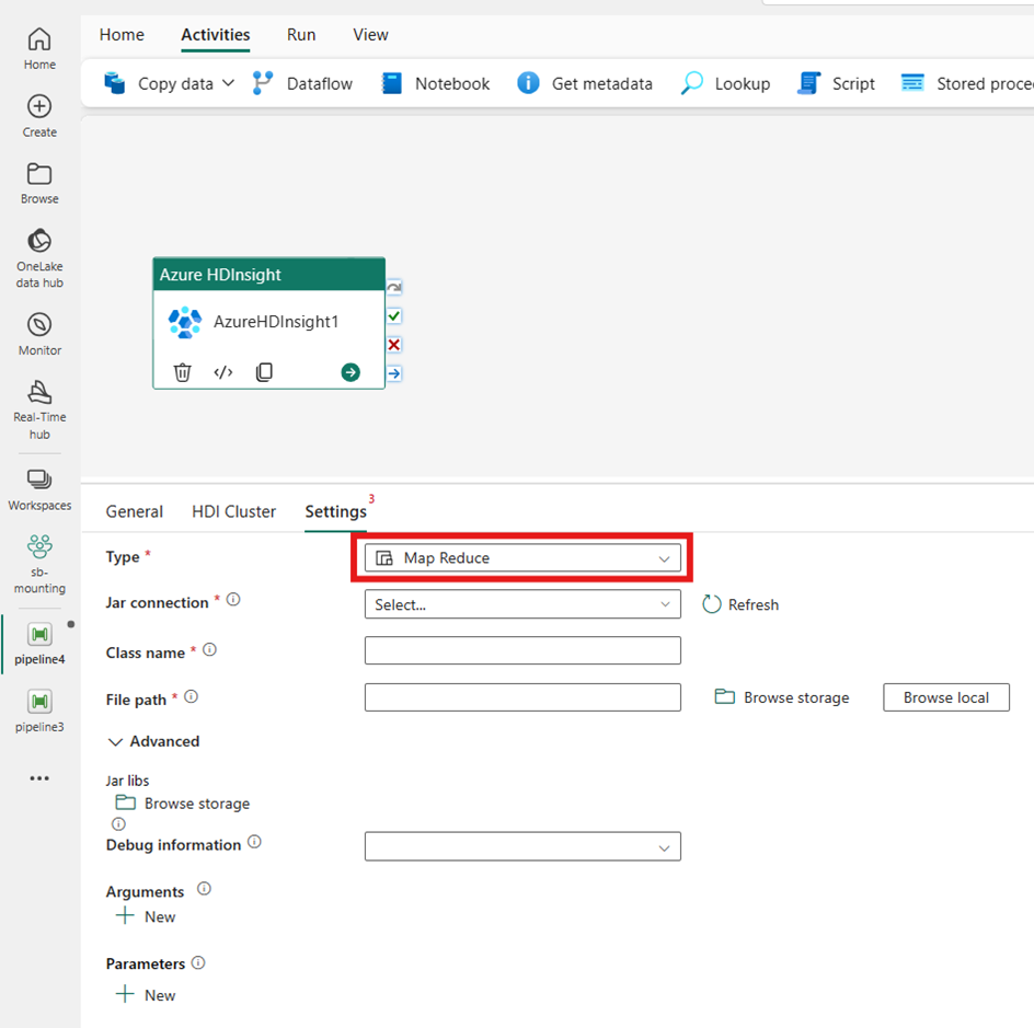 Screenshot showing the selection of Map Reduce for the HDInsight cluster type.