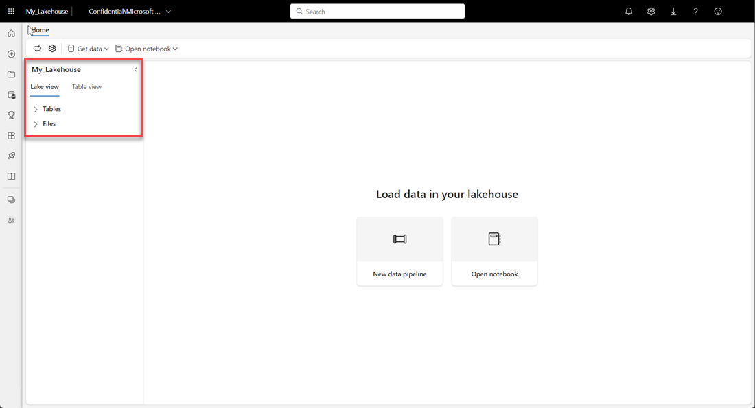 Screenshot of lakehouse created in workspace.