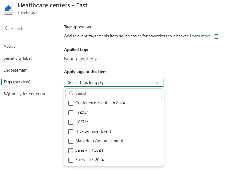 Screenshot showing how to choose tags to apply to an item.