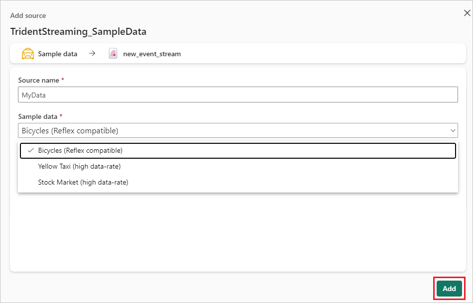 A screenshot showing the choices on the Sample data screen.