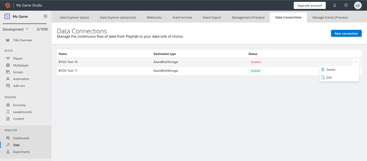 Screenshot of Modify Data Connections