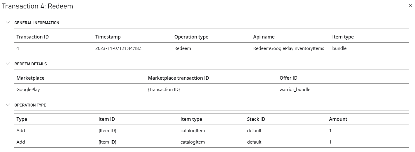 Transaction history