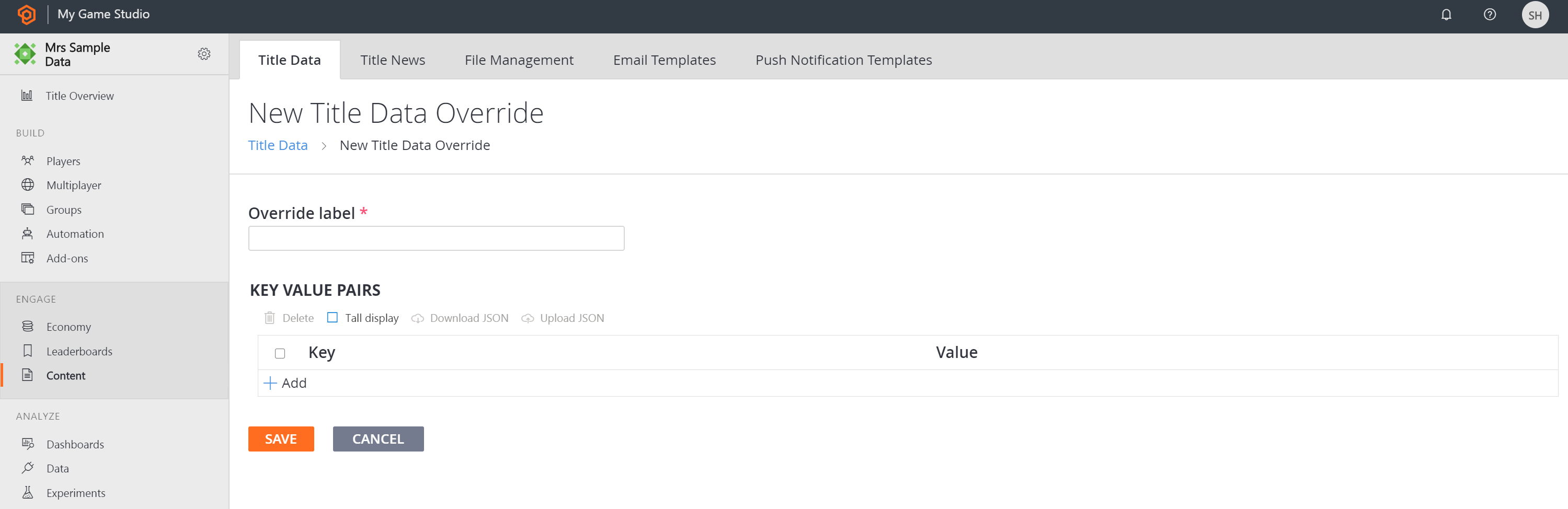 Screenshot shows how to set ne title data override.