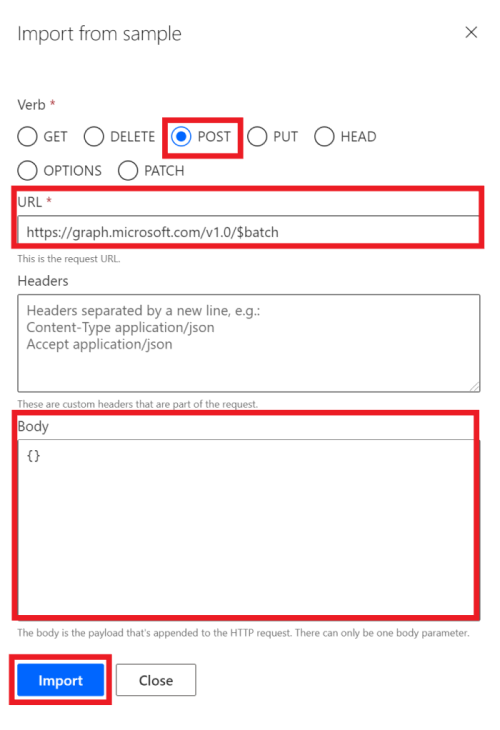 A screen shot of the Import from sample dialog in the connector configuration