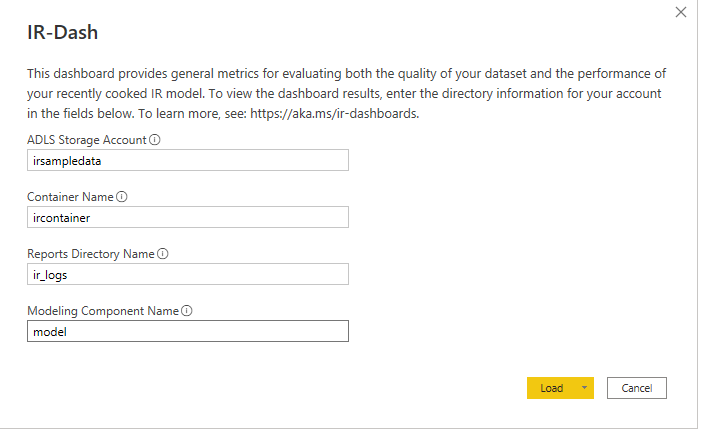 Example of a filled out pop-up for the IR-Dashboard.