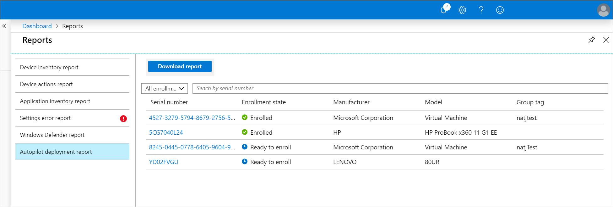 Screenshot of Reports, showing a table of available reports you can view.