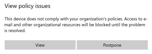 Screenshot shows Company Portal app for i O S / i Pad O S before update, previous wording for policy issues.