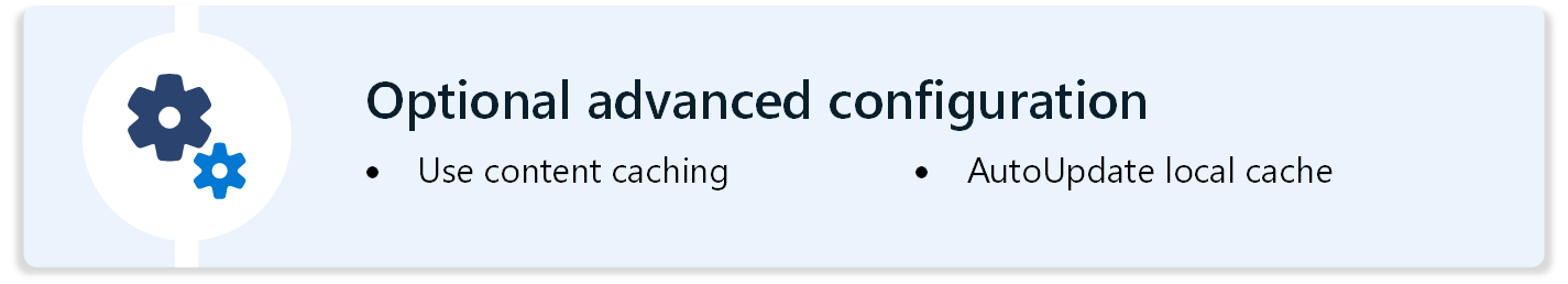 A diagram that describes using content caching and AutoUpdate local cache app on macOS devices using Microsoft Intune