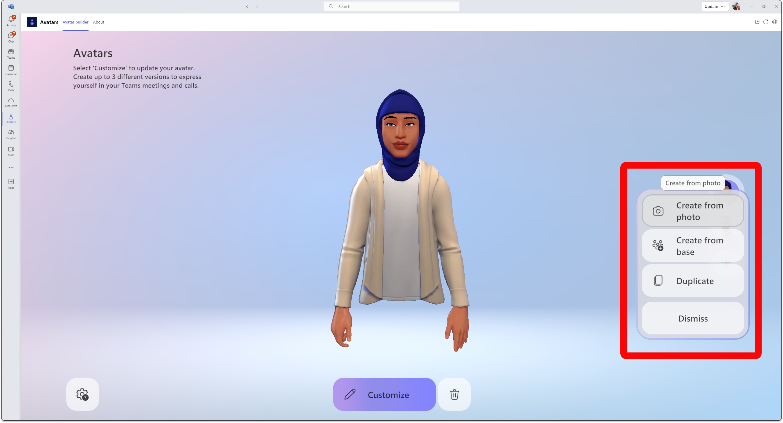 Screenshot of the avatars app showing how you can create an avatar from a photo.