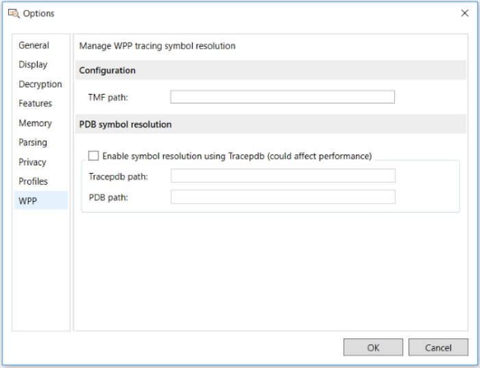 WPP tracing symbol resolution configuration