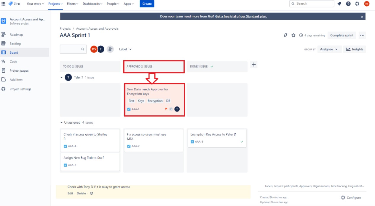 Jira approval board.