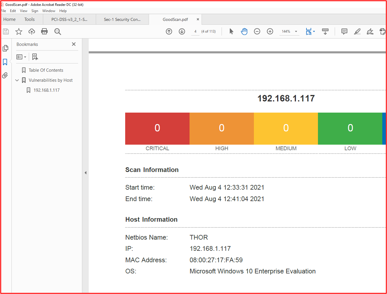 evidence shows that the in-scope system component THOR is running software that is supported by the vendor since Nessus hasn't flagged any issues.