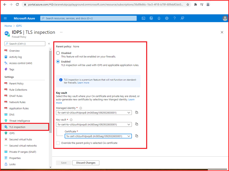 Screenshot of TLS inspection enabled