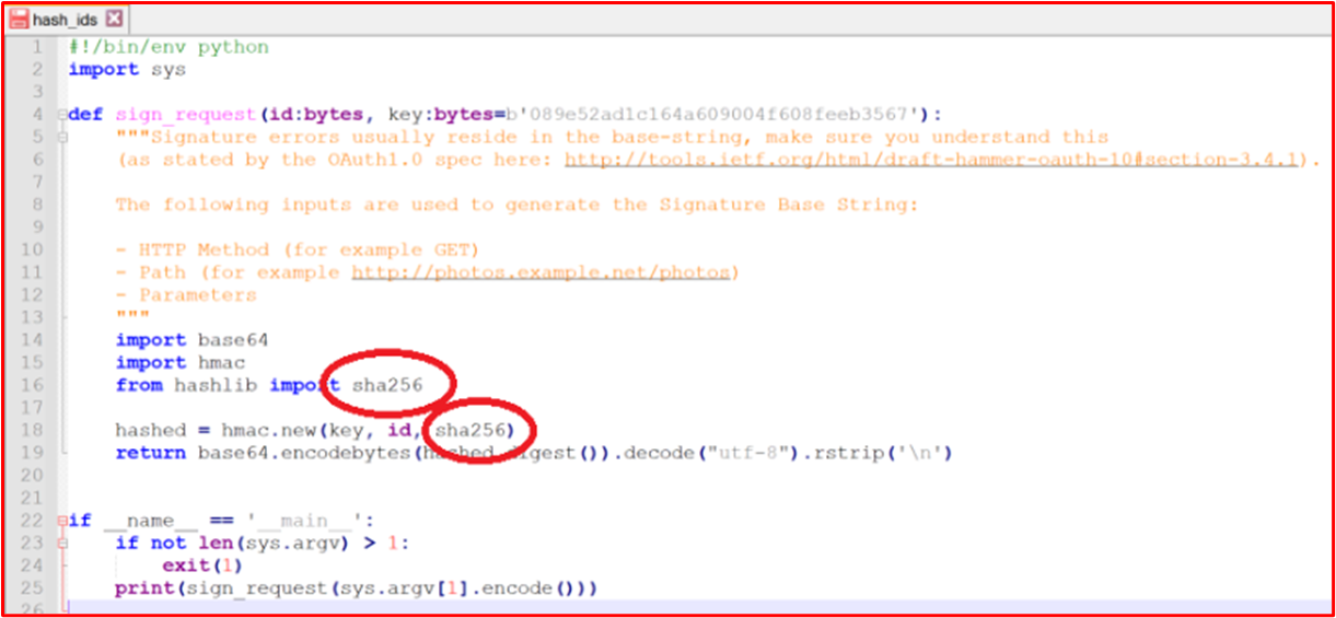 screenshot demonstrates that SHA256 is utilized as part of the hashing function