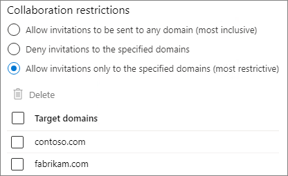 Screenshot of collaboration restrictions settings in Microsoft Entra ID.