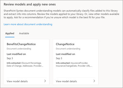 Screenshot showing the Applied tab selected and the applied models.