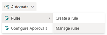 Screenshot of the document library showing the Automate > Rules > Manage rules option.