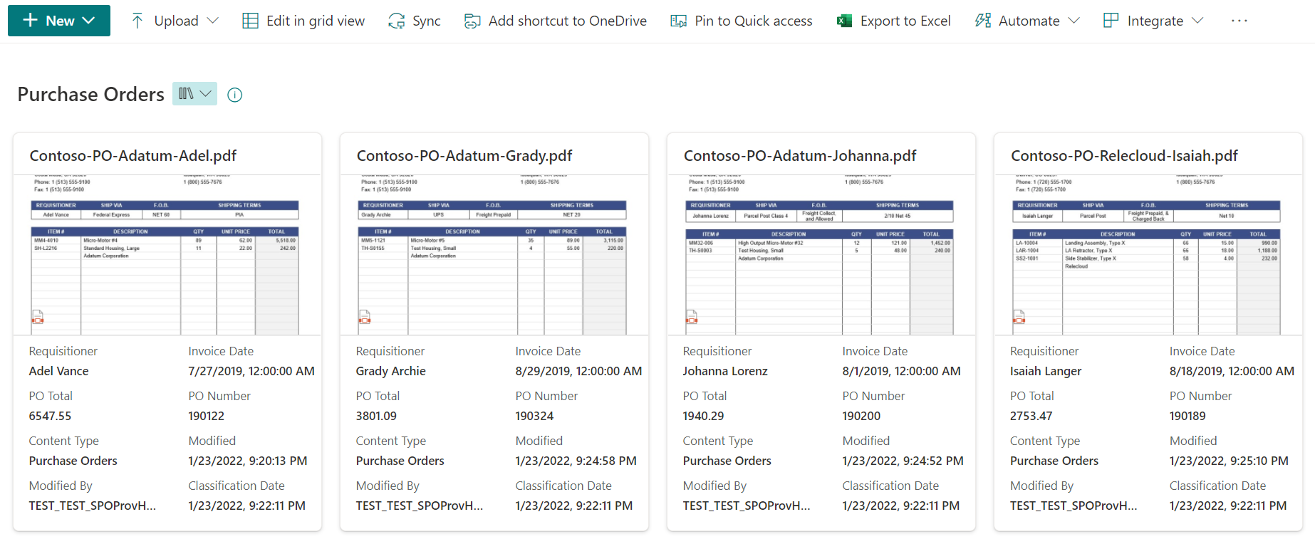 Screenshot of a document library showing the Tiles view.