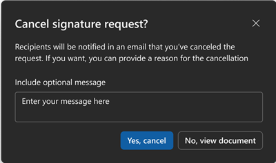 Screenshot of the Cancel signature request confirmation screen.