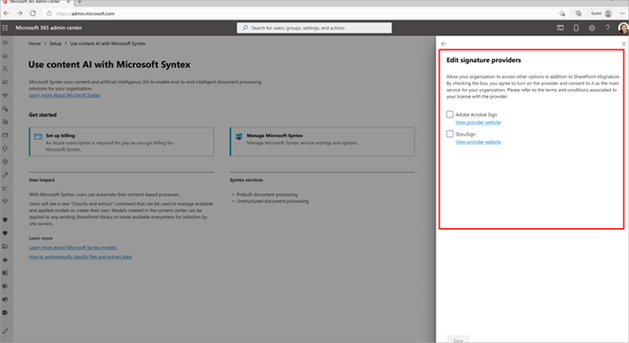 Screenshot showing the Edit signature providers panel.