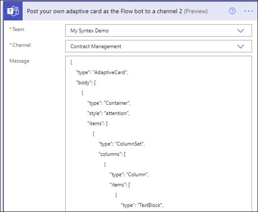 Flow status shows rejected on adaptive card.