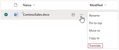 Screenshot showing the Translate option next to the document.