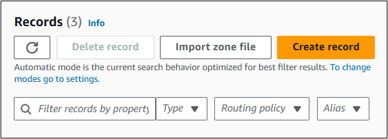 Screenshot of where you select Create record to add a domain verification TXT record.