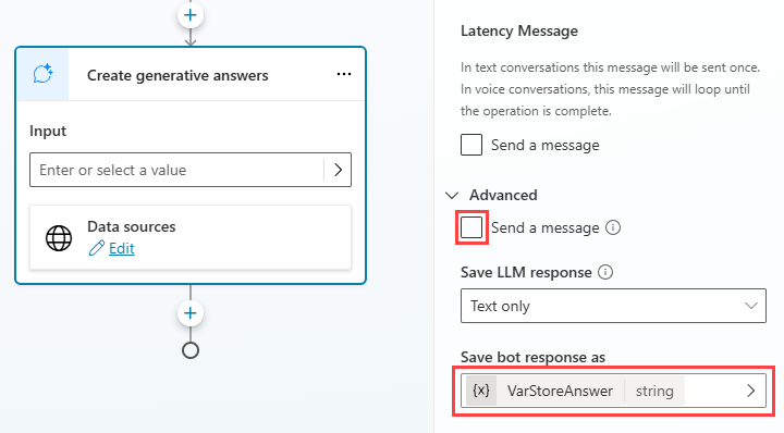 Screenshot of the Generative answers node.