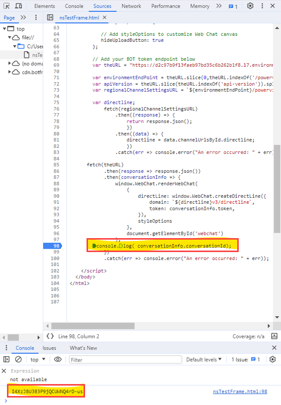 Screenshot of a web browser's developer tools window highlighting the console.log output.