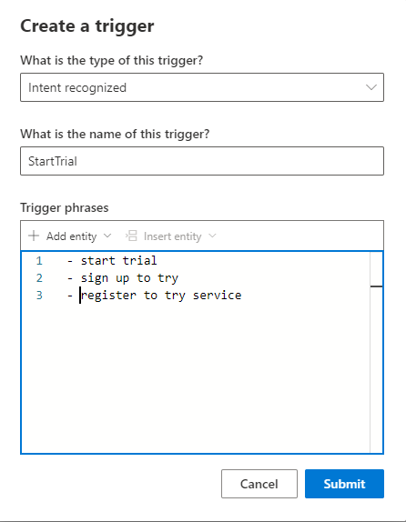 Screenshot of the Create a trigger window.