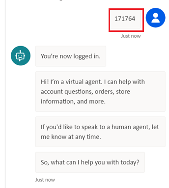 Screenshot of a successful user authentication in an agent conversation, with the validation code highlighted.