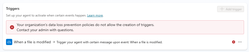 Screenshot of the event trigger panel when event triggers are blocked.