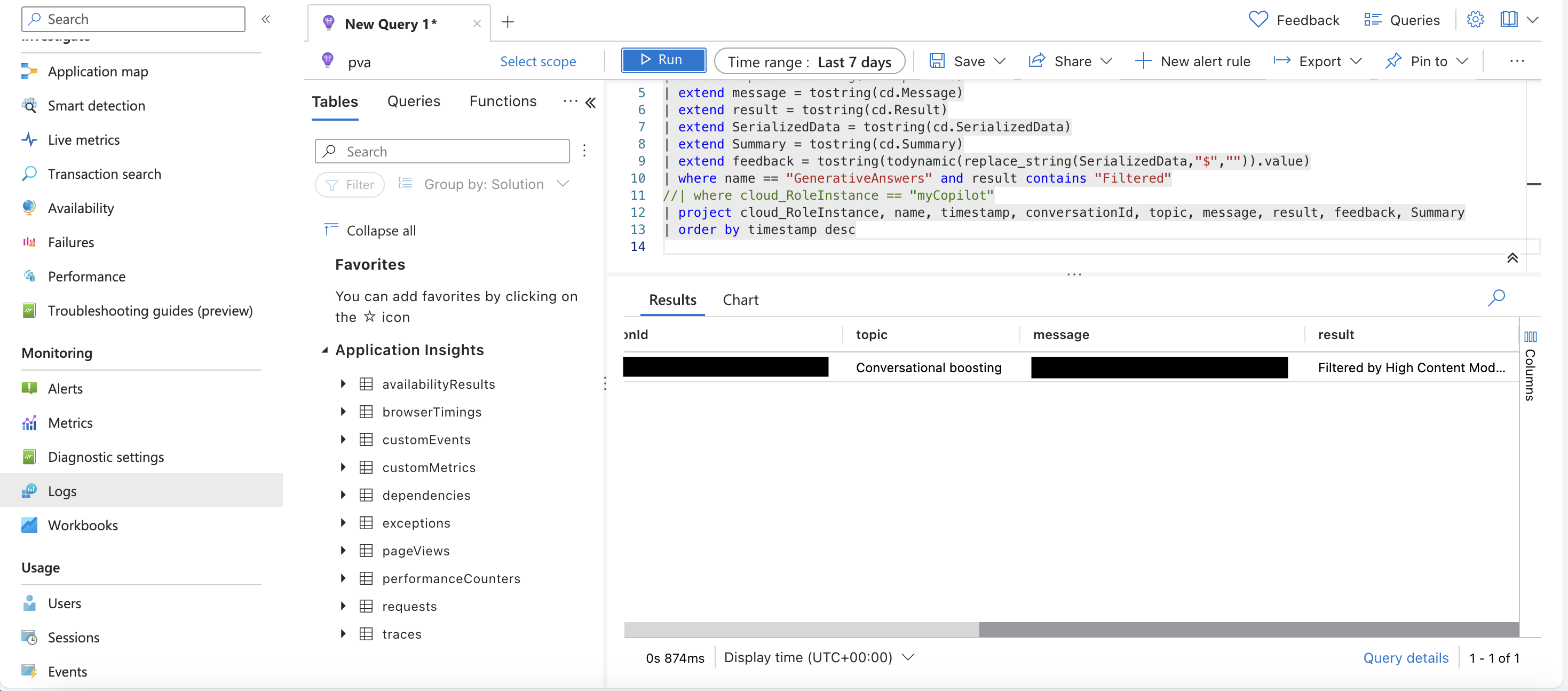 Screenshot of Azure Application Insights.