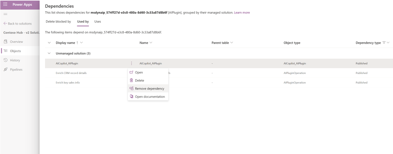 View dependencies list for connector action