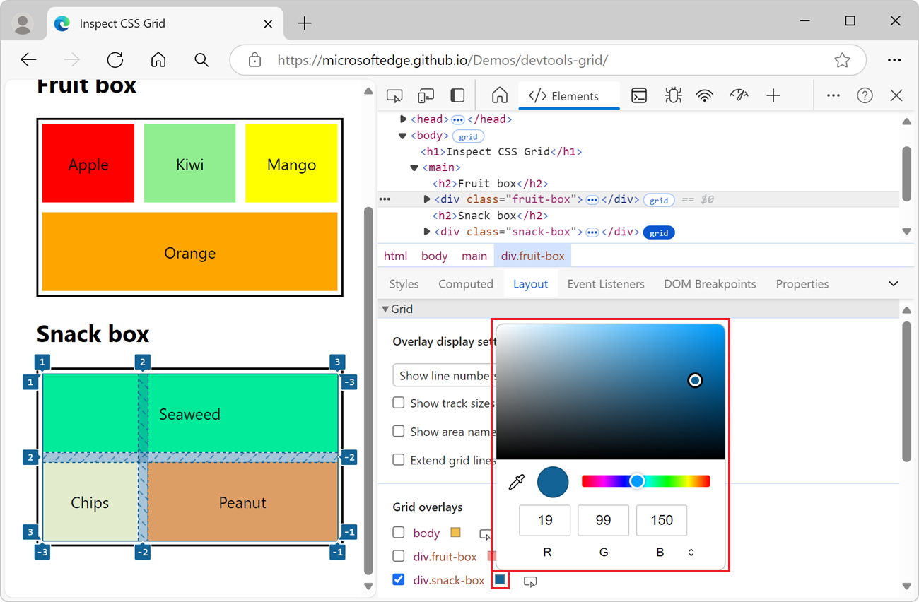 Customize the grid overlay color