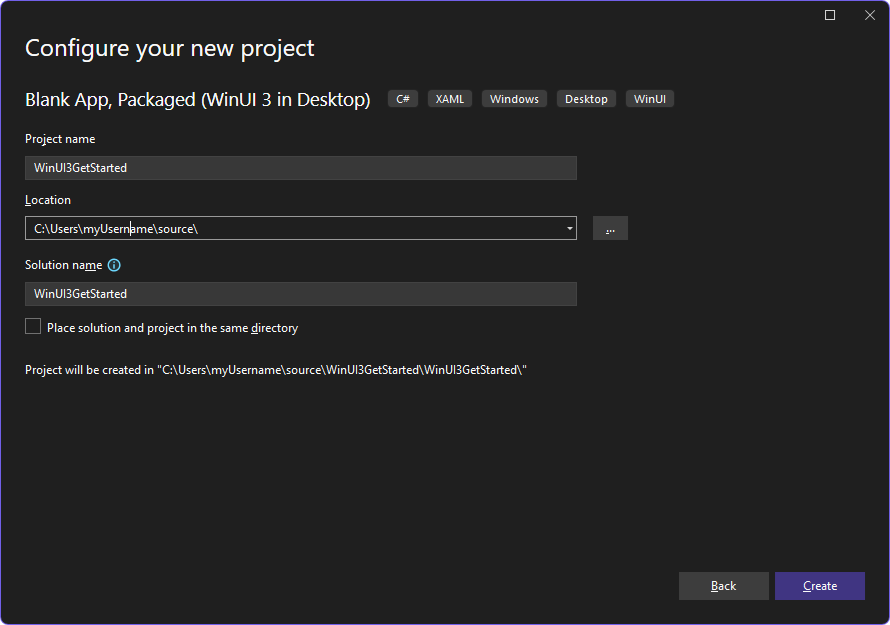 The 'Configure your new project' dialog