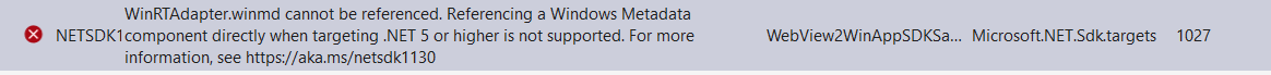 Warning message: WinRTAdapter.winmd cannot be referenced