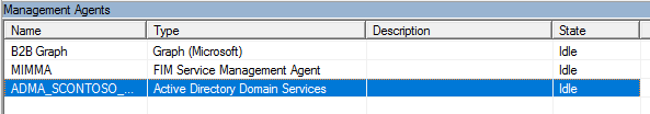 Table listing Management Agents by Name, Type, Description, and State.