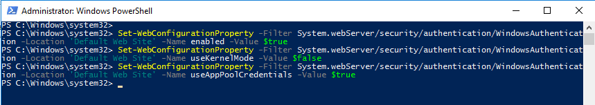 Screenshot of Windows PowerShell updating I I S on CORP C M.