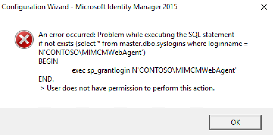 MIM CM configuration wizard error message