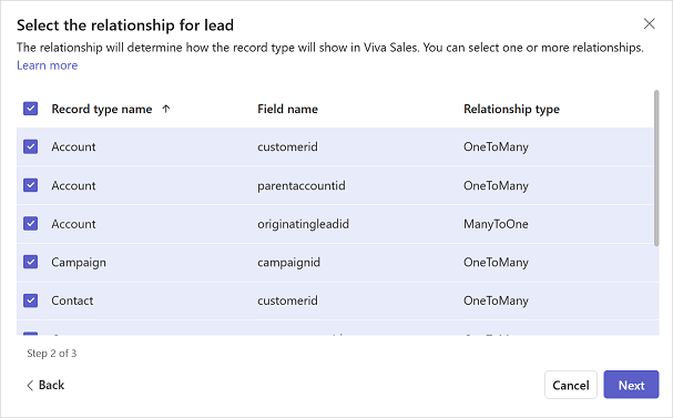 Select relationship for the record type.