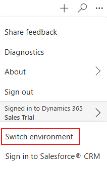 Screenshot showing switch environment link.