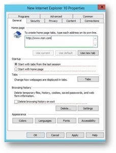 Internet Explorer 10 Properties dialog.